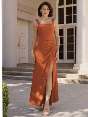 Azazie Cinnamon Sheath Bow Chiffon Dress